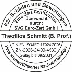 Euro-Zert finaler Stempel Theo Schmit 206 Kfz